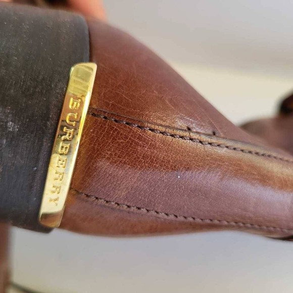 Burberry Womens Riding Boots Brown Leather Buckles Knee High Flat Lace U… - Picture 9 of 12